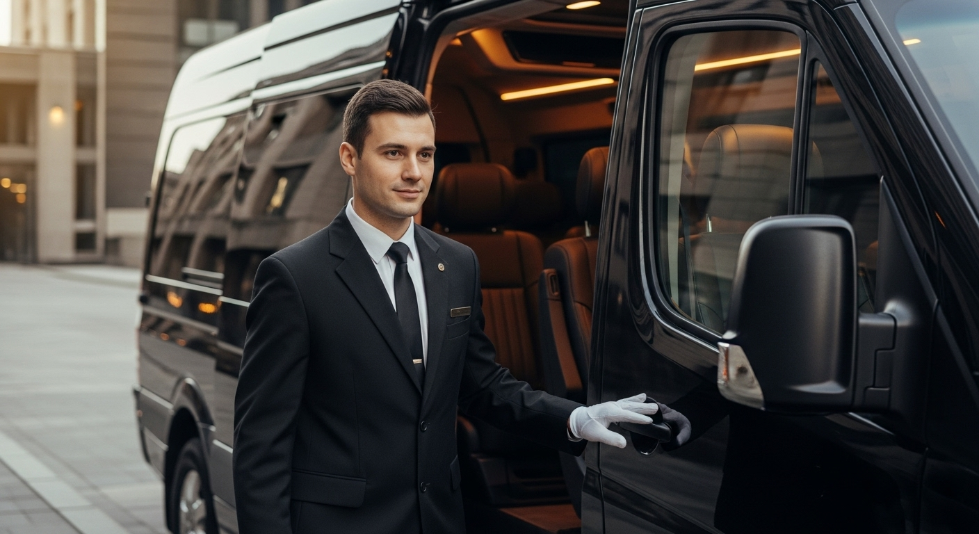 Austin Chauffeured Transportation luxury Mercedes Sprinter van interior with professional driver