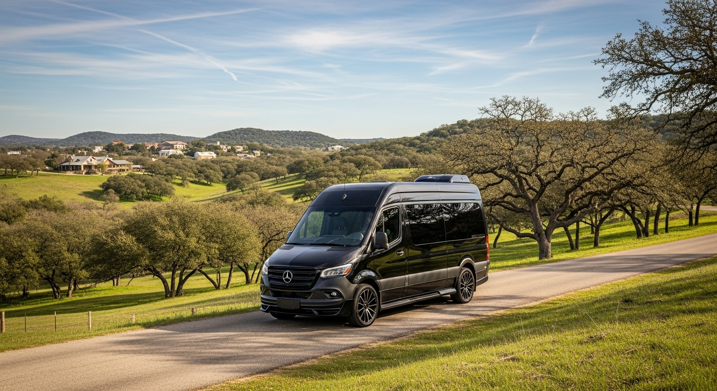Dripping Springs Transportation luxury Mercedes Sprinter van for wedding or winery tour