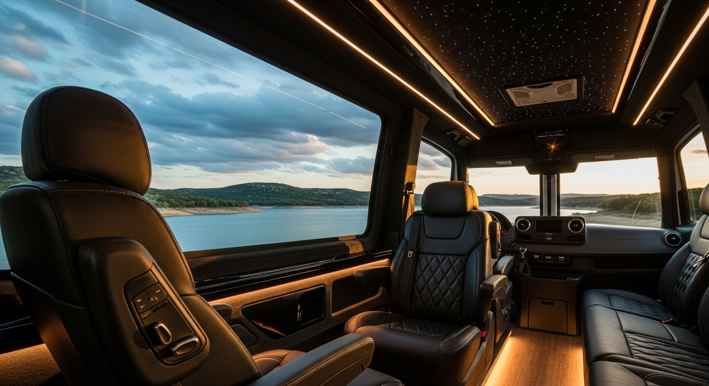 Lake Travis Transportation luxury Mercedes Sprinter van for lakeside events and outings