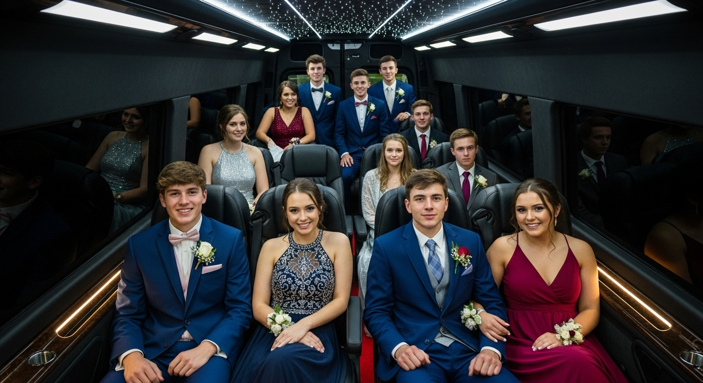 Austin Prom Limo Service luxury Mercedes Sprinter van interior for prom night