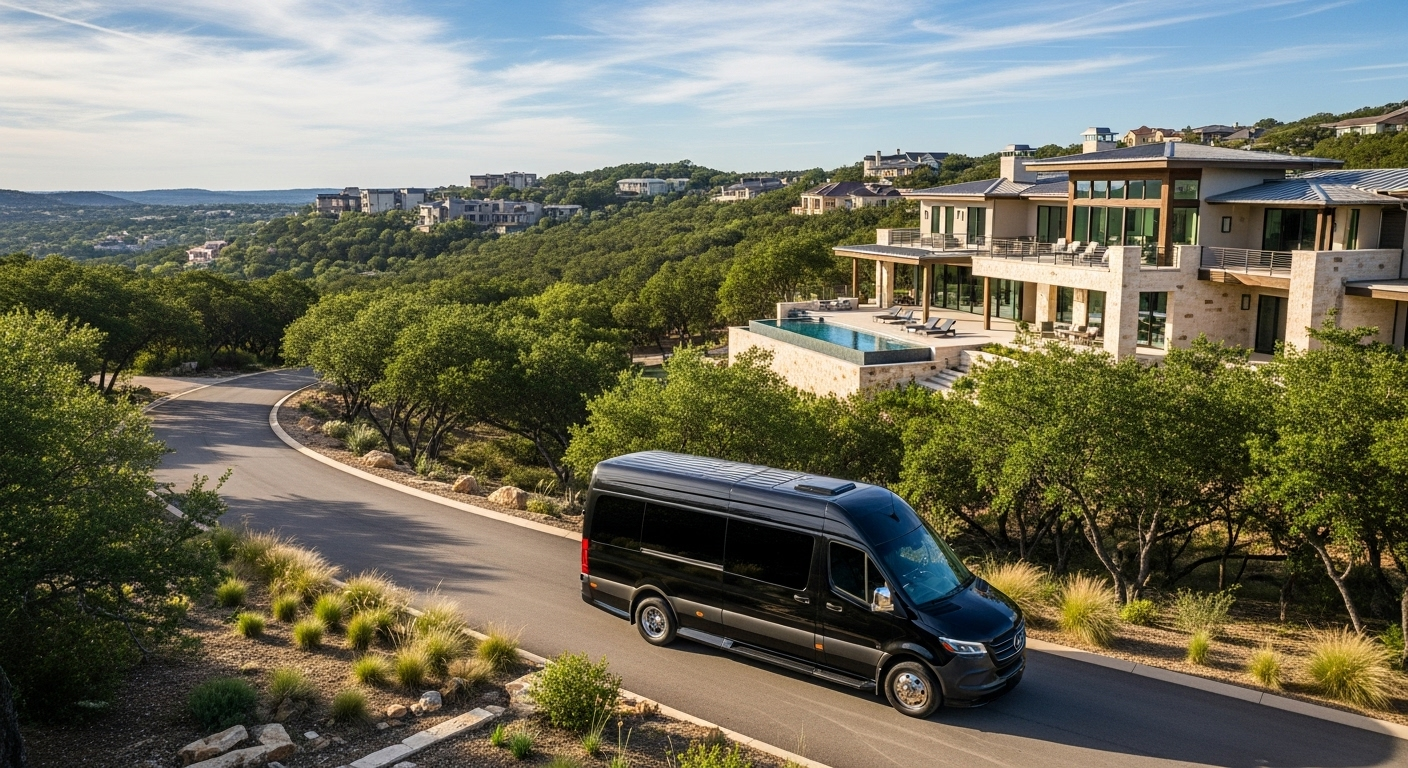 West Lake Hills Transportation luxury Mercedes Sprinter van for private events and dining